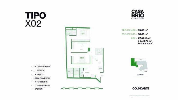 Plano del modelo X02 del proyecto Casa Brío en Pueblo Libre