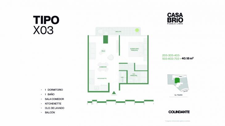 Plano del modelo X03 del proyecto Casa Brío en Pueblo Libre