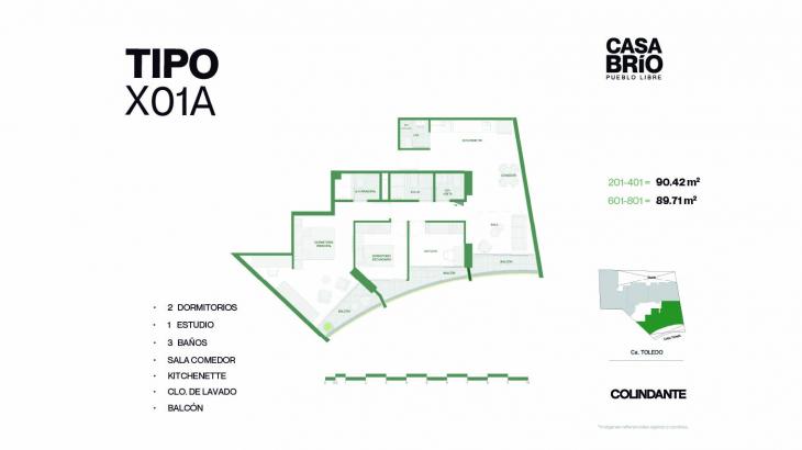 Plano del modelo X01A del proyecto Casa Brío en Pueblo Libre