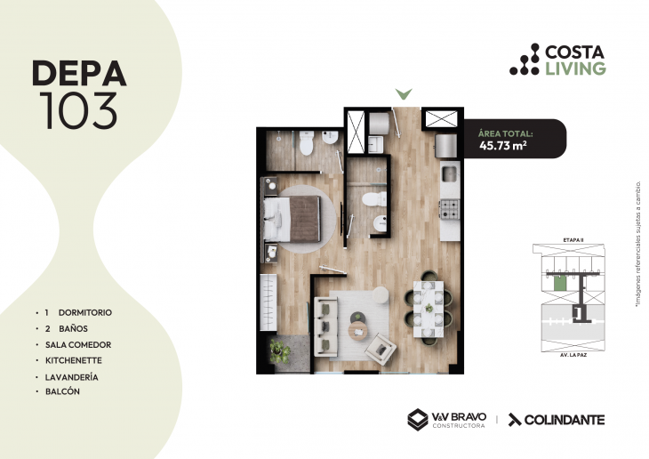 Plano del modelo X103 del proyecto Costa Living en San Miguel