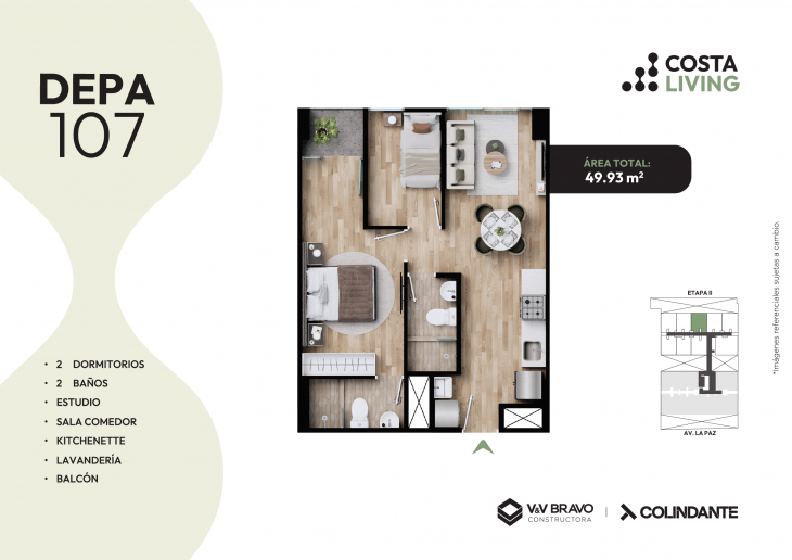 Plano del modelo X107 del proyecto Costa Living en San Miguel