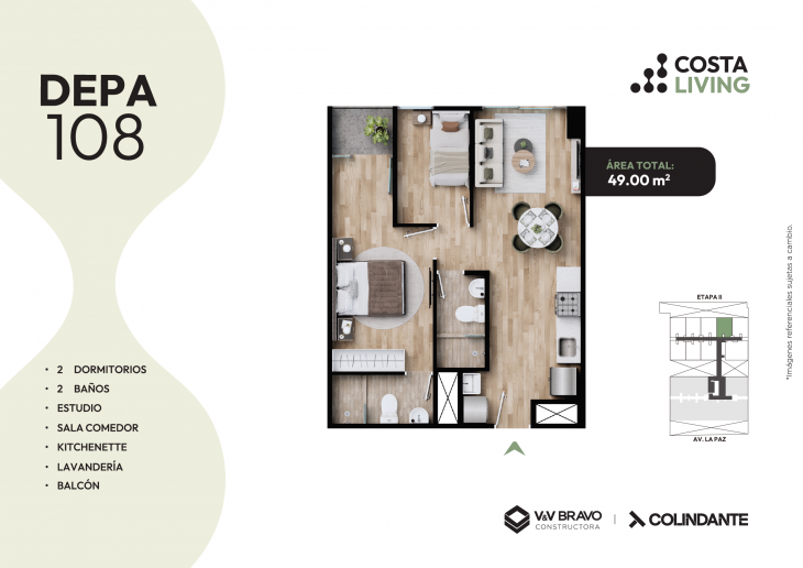 Plano del modelo X108 del proyecto Costa Living en San Miguel