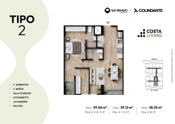 Plano del modelo X02 del proyecto Costa Living en San Miguel