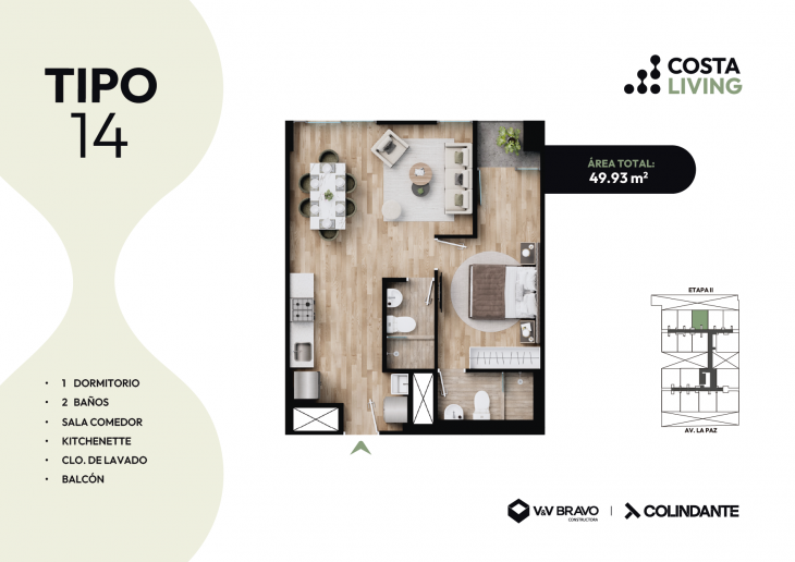 Plano del modelo X14 del proyecto Costa Living en San Miguel