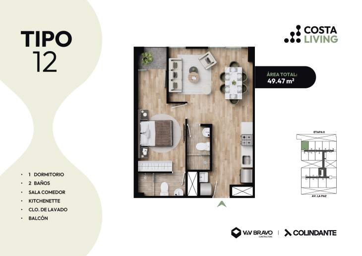 Plano del modelo X12 del proyecto Costa Living en San Miguel