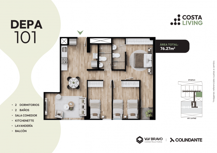 Plano del modelo X101 del proyecto Costa Living en San Miguel