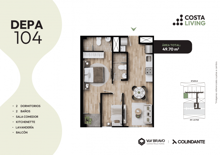 Plano del modelo X104 del proyecto Costa Living en San Miguel