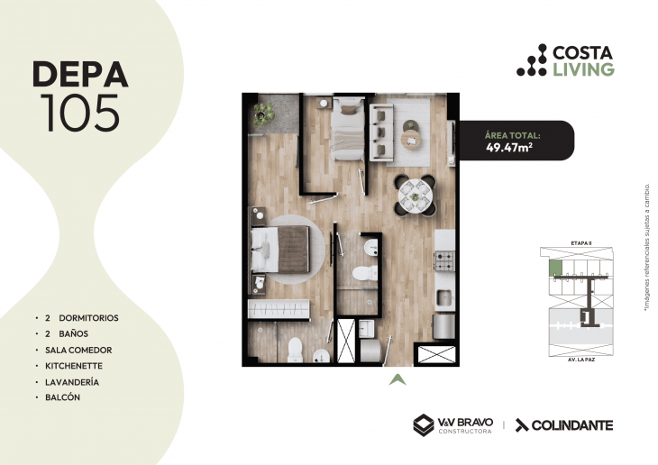 Plano del modelo X105 del proyecto Costa Living en San Miguel