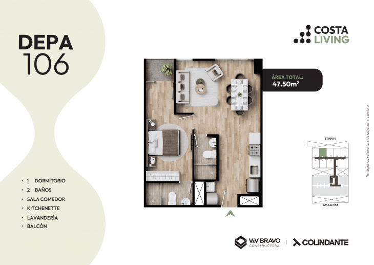Plano del modelo X106 del proyecto Costa Living en San Miguel
