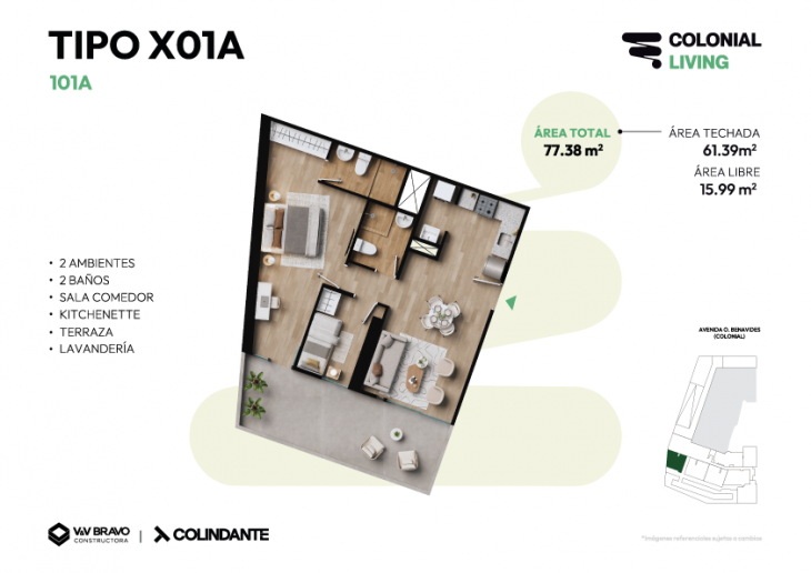 Plano del modelo X101A del proyecto Colonial Living en Cercado De Lima