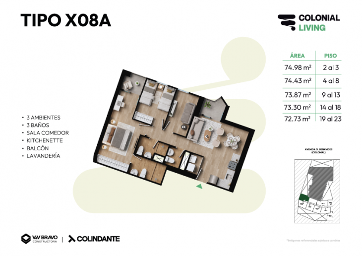 Plano del modelo X08 del proyecto Colonial Living en Cercado De Lima