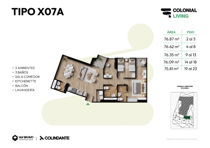 Plano del modelo X07 del proyecto Colonial Living en Cercado De Lima