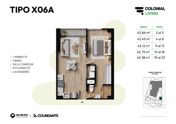 Plano del modelo X06 del proyecto Colonial Living en Cercado De Lima