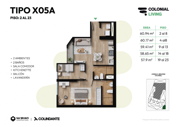 Plano del modelo X05 del proyecto Colonial Living en Cercado De Lima