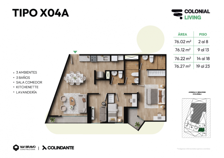 Plano del modelo X04 del proyecto Colonial Living en Cercado De Lima