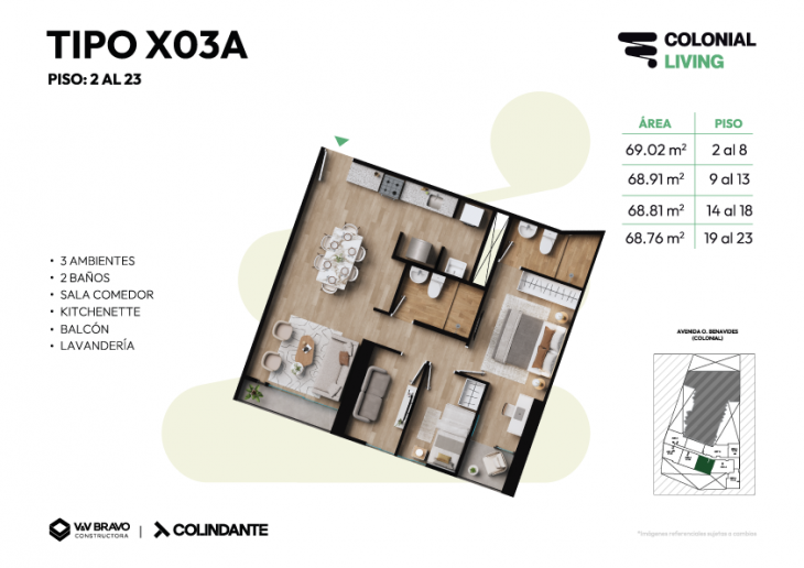 Plano del modelo X03 del proyecto Colonial Living en Cercado De Lima