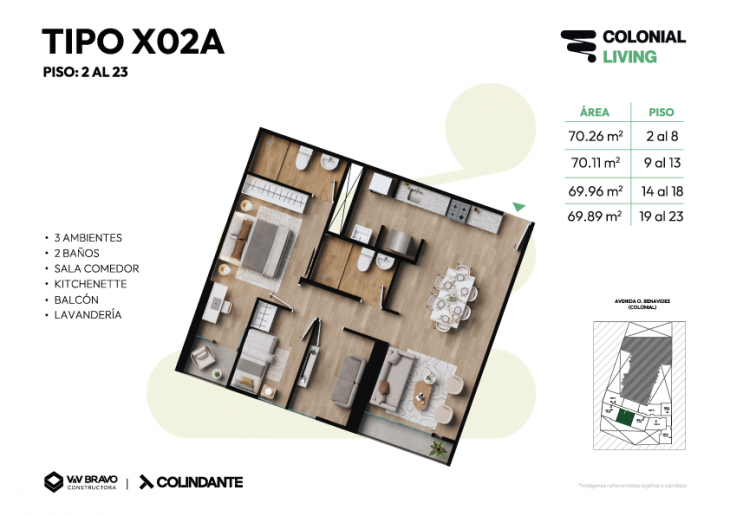 Plano del modelo X02 del proyecto Colonial Living en Cercado De Lima