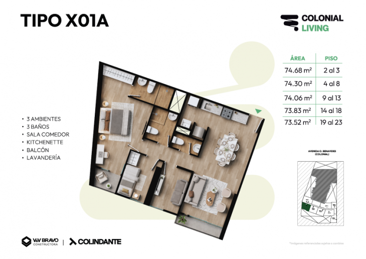 Plano del modelo X01 del proyecto Colonial Living en Cercado De Lima