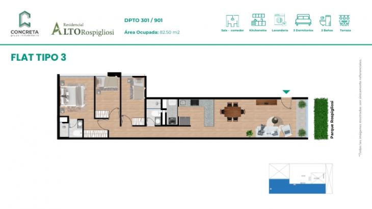 Plano del modelo TIPO 3 del proyecto Alto Rospigliosi en Pueblo Libre
