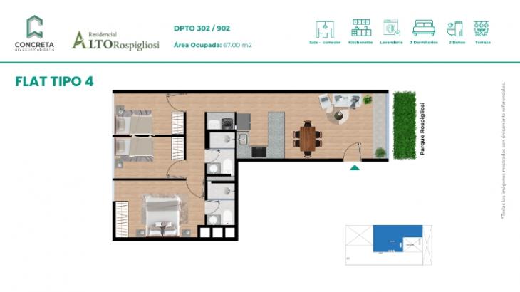 Plano del modelo TIPO 4 del proyecto Alto Rospigliosi en Pueblo Libre