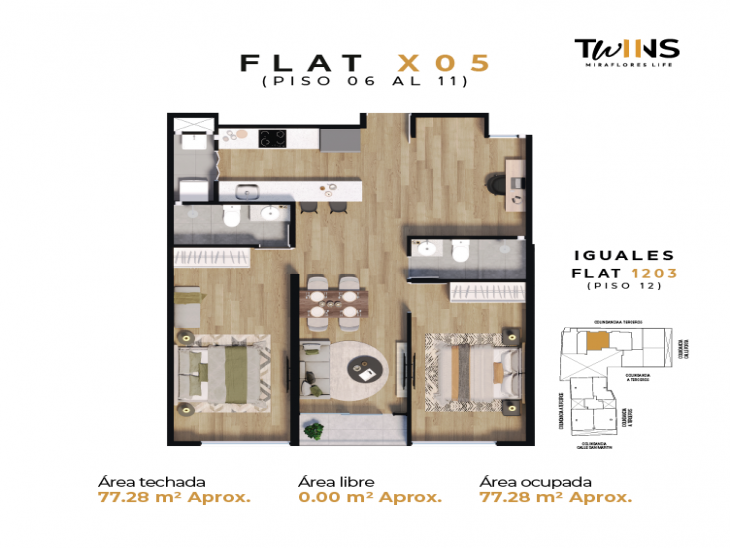 Plano del modelo FLAT X05 del proyecto Twins en Miraflores