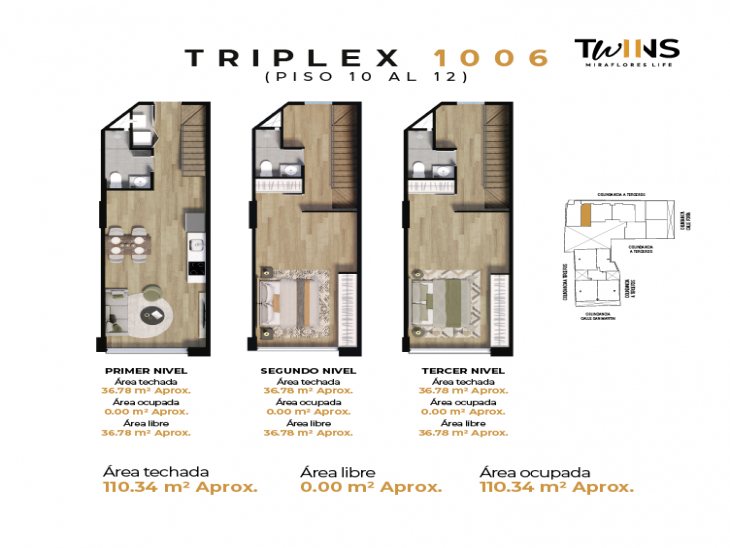 Plano del modelo TRIPLEX X6 del proyecto Twins en Miraflores