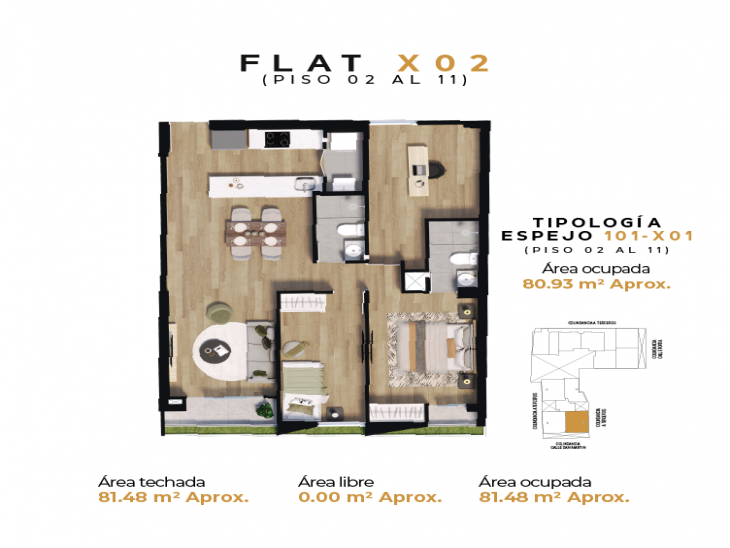 Plano del modelo FLAT X02 del proyecto Twins en Miraflores