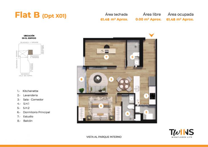 Plano del modelo FLAT X01 del proyecto Twins en Miraflores