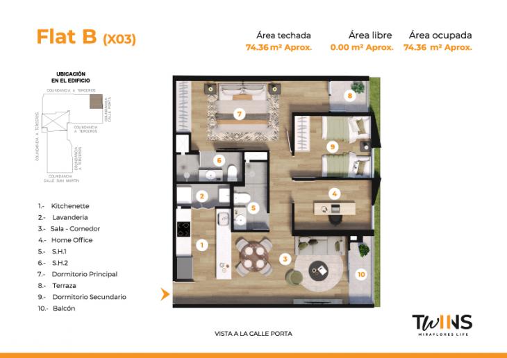 Plano del modelo FLAT X03 del proyecto Twins en Miraflores