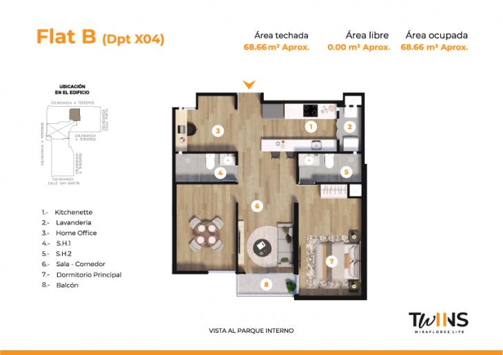 Plano del modelo FLAT X04 del proyecto Twins en Miraflores