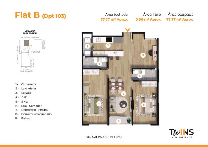 Plano del modelo FLAT X103 del proyecto Twins en Miraflores