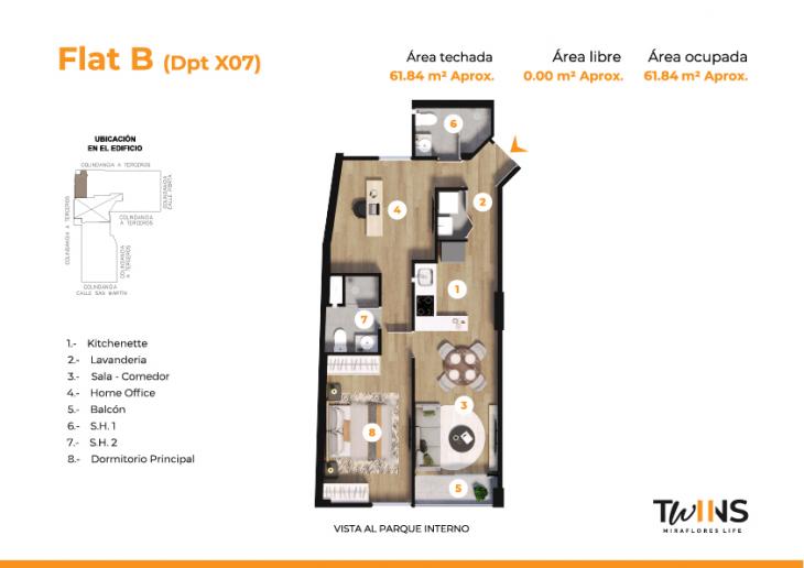 Plano del modelo FLAT X07 del proyecto Twins en Miraflores