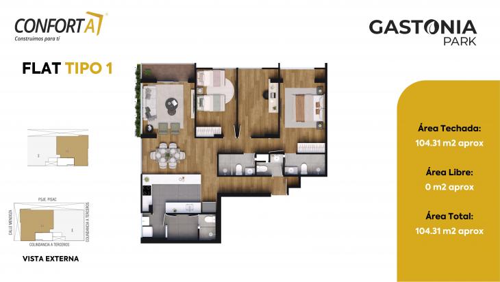 Plano del modelo TIPO 1 del proyecto GASTONIA PARK en Santiago De Surco
