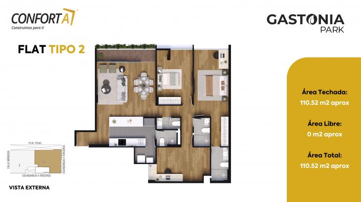Plano del modelo TIPO 2 del proyecto GASTONIA PARK en Santiago De Surco