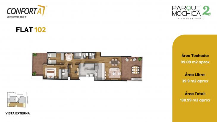 Plano del modelo FLAT 102 del proyecto PARQUE MOCHICA 2 en Santiago De Surco