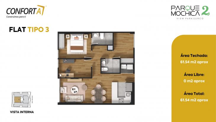 Plano del modelo TIPO 3 del proyecto PARQUE MOCHICA 2 en Santiago De Surco