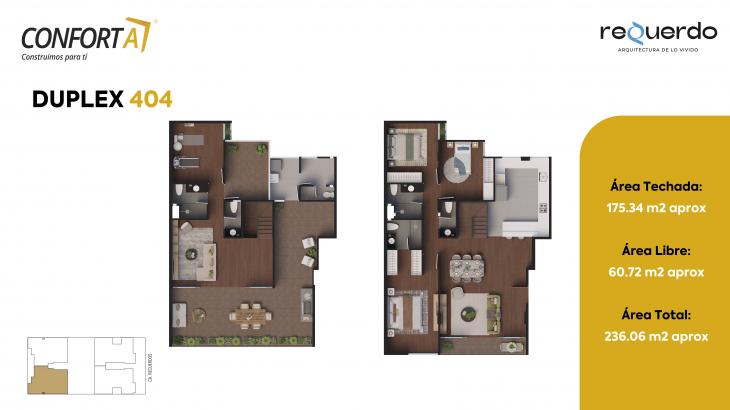 Plano del modelo Duplex 404 del proyecto REQUERDO en San Borja