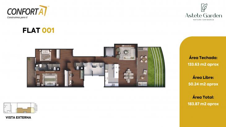 Plano del modelo FLAT 001 del proyecto ASTETE GARDEN en San Borja