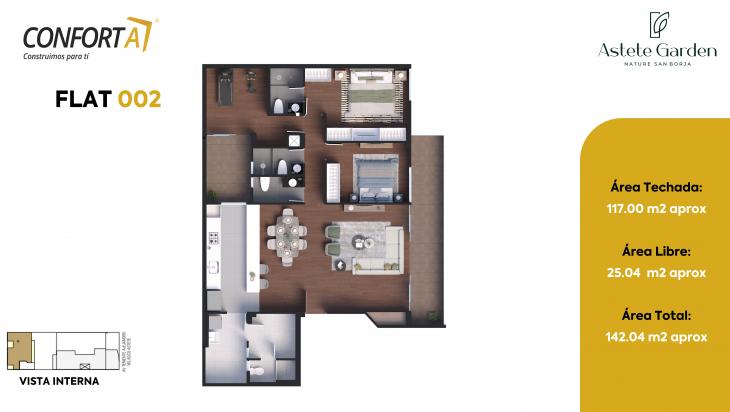 Plano del modelo FLAT 002 del proyecto ASTETE GARDEN en San Borja
