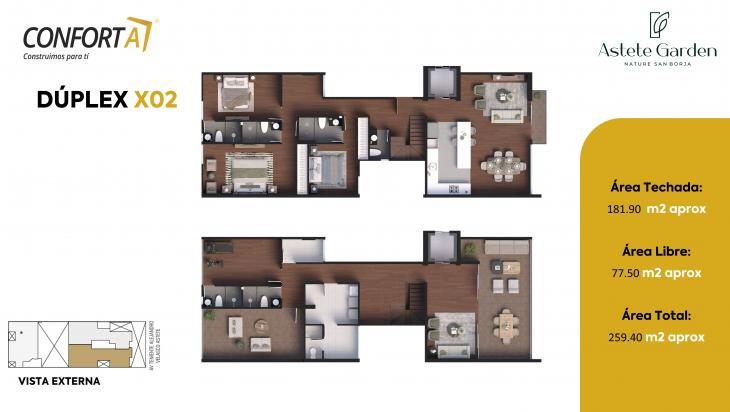 Plano del modelo DUPLEX 502 del proyecto ASTETE GARDEN en San Borja