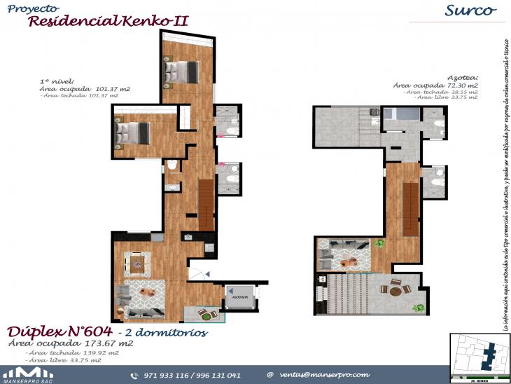 Plano del modelo DPTO 604 del proyecto KENKO II en Santiago De Surco