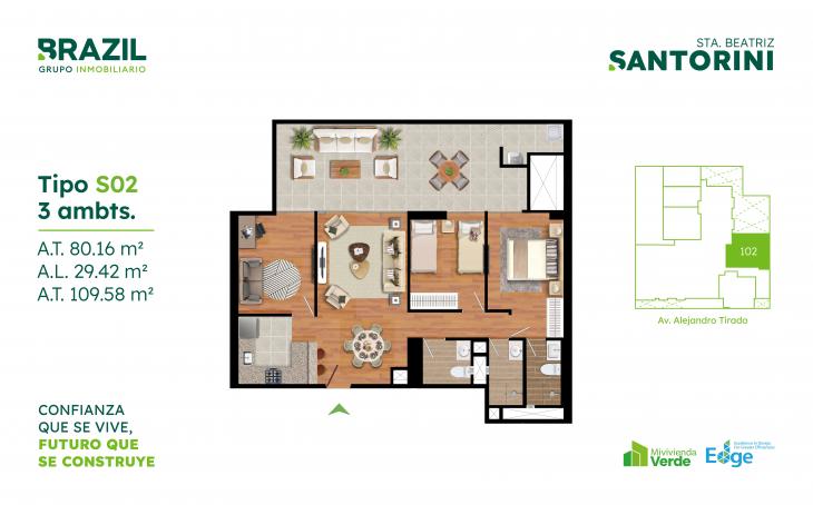 Plano del modelo S02 del proyecto Santorini en Cercado De Lima