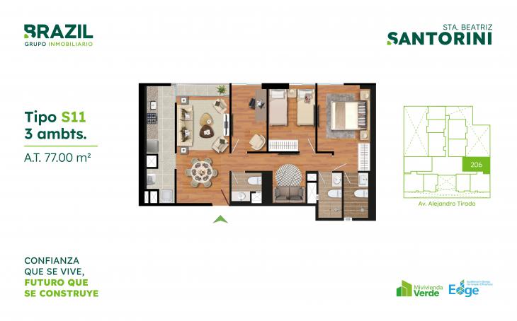 Plano del modelo S11 del proyecto Santorini en Cercado De Lima