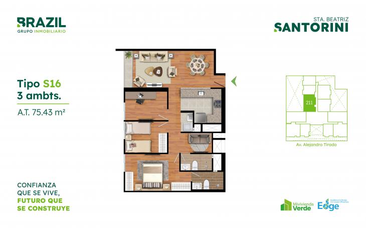 Plano del modelo S16 del proyecto Santorini en Cercado De Lima
