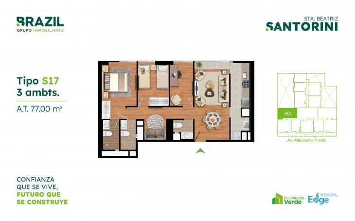 Plano del modelo S17 del proyecto Santorini en Cercado De Lima