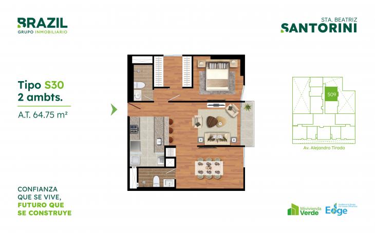 Plano del modelo S30 del proyecto Santorini en Cercado De Lima