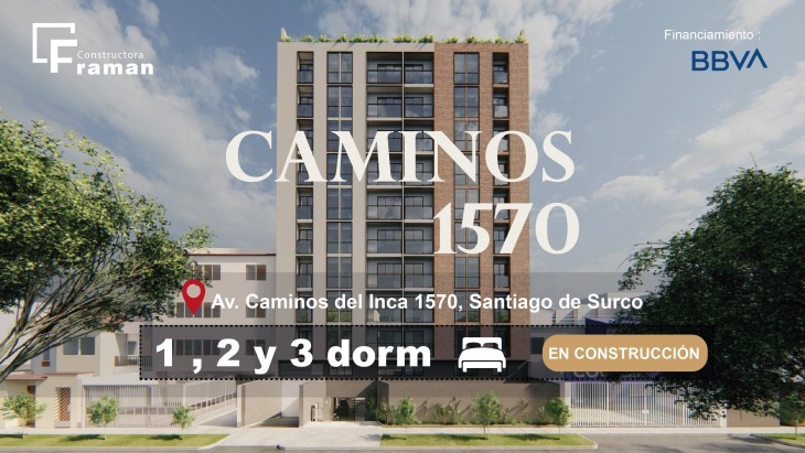 Fachada principal del proyecto Caminos 1570 en Santiago De Surco