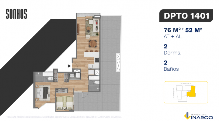 Plano del modelo TIPO 1401 del proyecto SONHOS en Miraflores