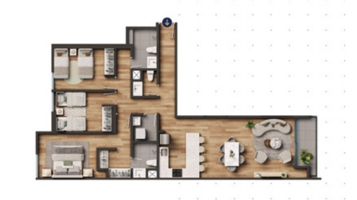 Plano del modelo TIPO 3 del proyecto Nuvo en Miraflores