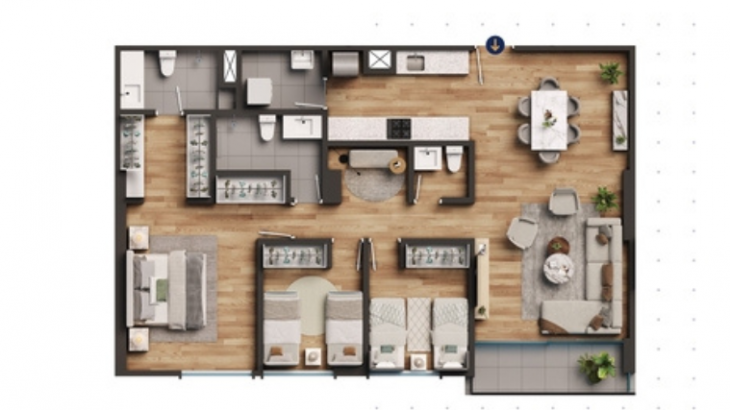 Plano del modelo TIPO 2 del proyecto Nuvo en Miraflores